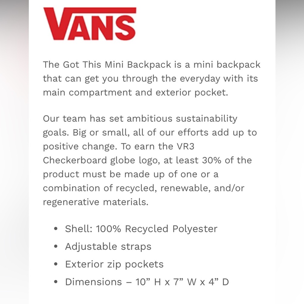 NEW Vans Mini Checkered Backpack - Picture 3 of 10